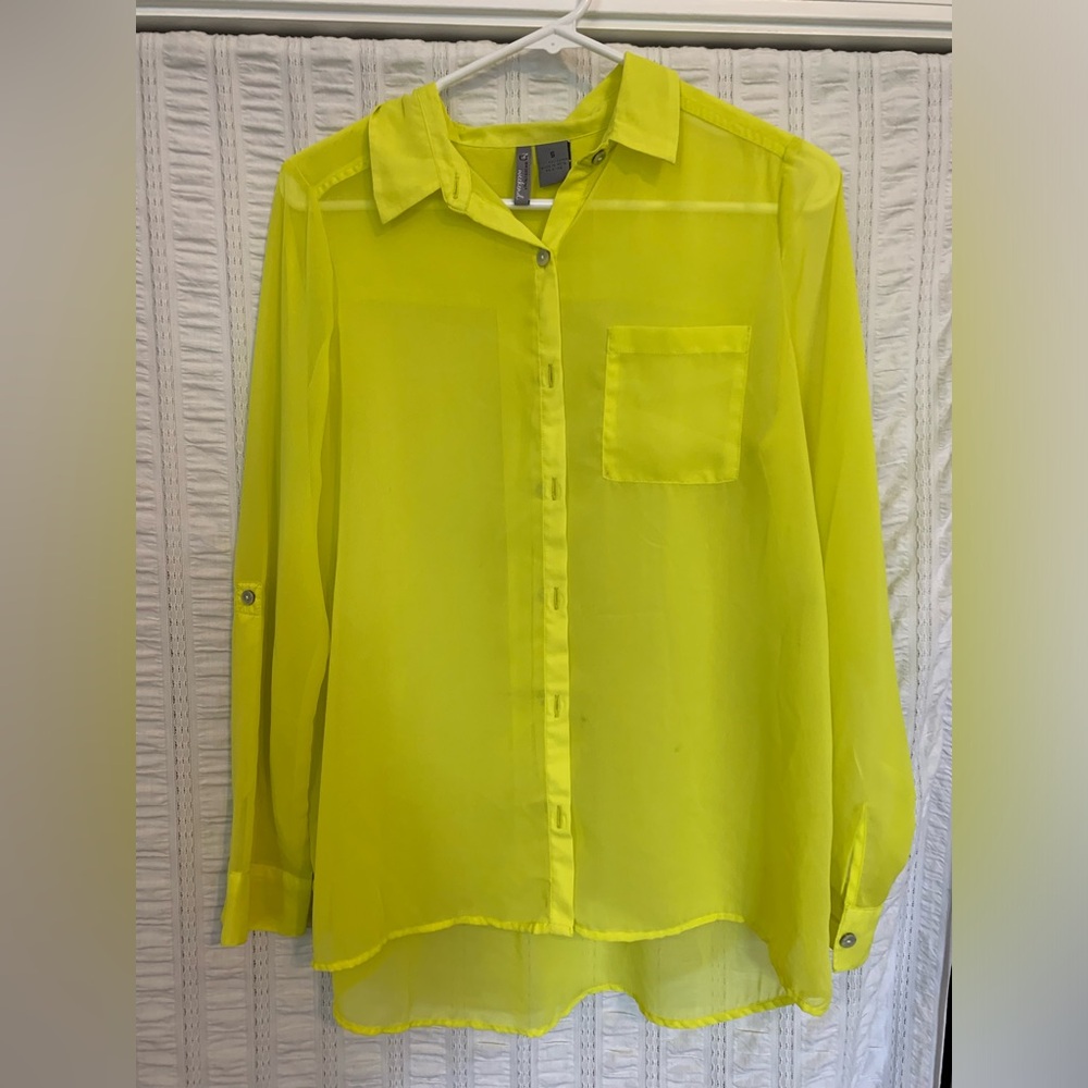 Neon, sheer, button-down blouse